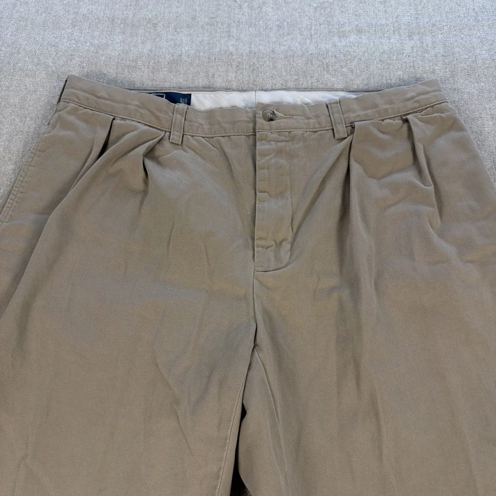 Polo Ralph Lauren Men 35x30 Khaki Pleated Chino Trousers Preppy Casual